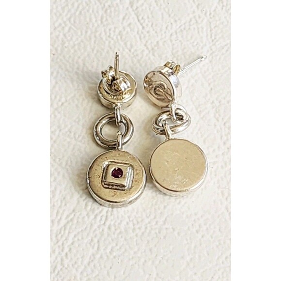 Sterling Silver ELLE Circle Dangle Earrings W/ Signature Ruby Accent 1" 4g - Picture 1 of 6